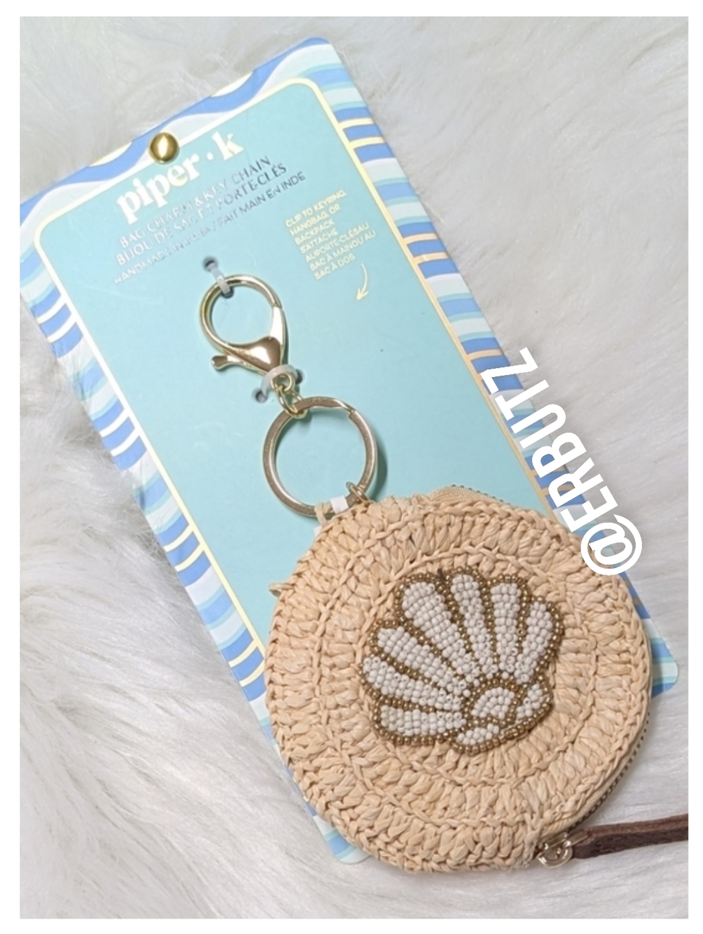 Piper K Rattan Shell Coin Purse Bag Charm With Beaded Design 🐚